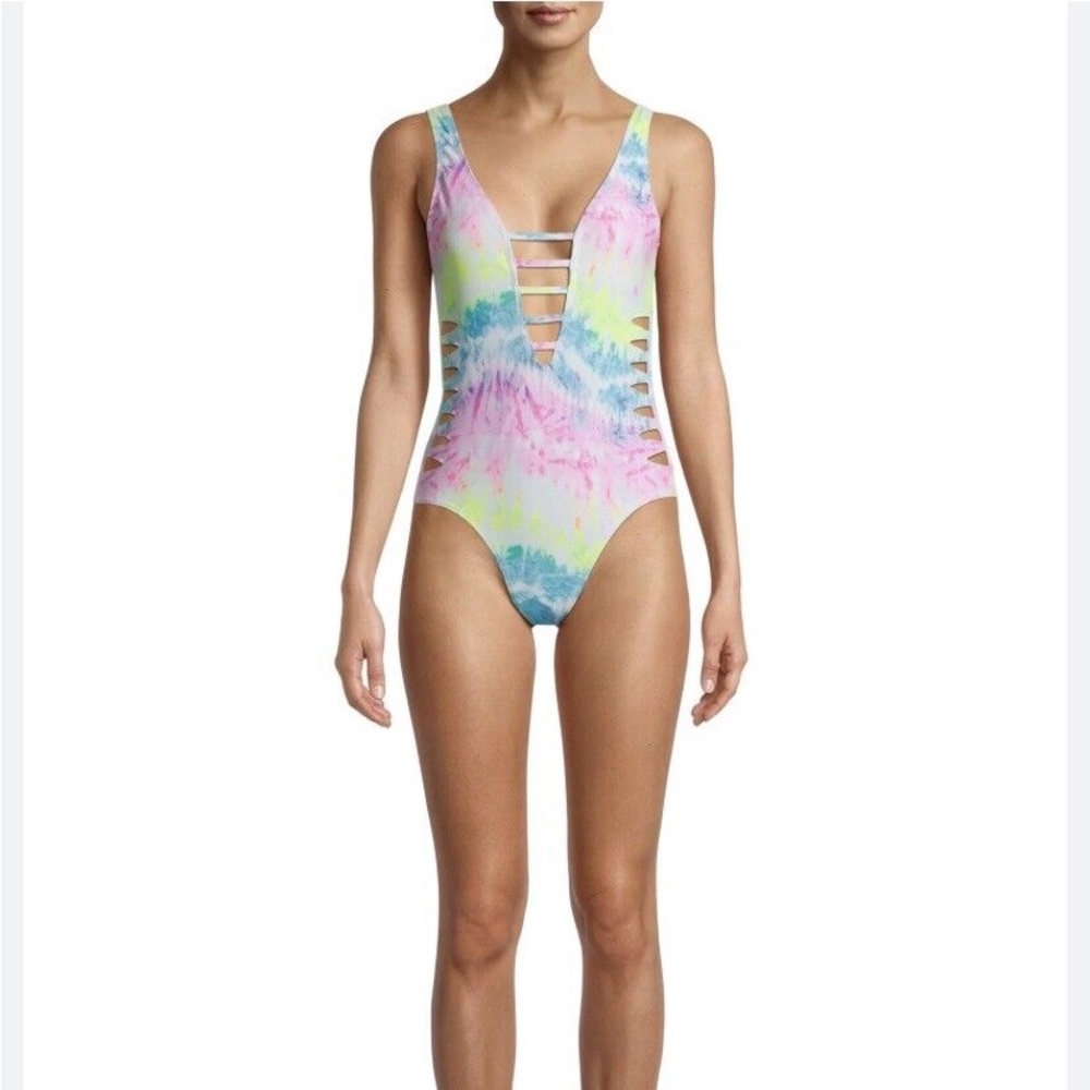 Tie Dye One Piece Plunge Swimsuit Tiedye Size Medium xoxo